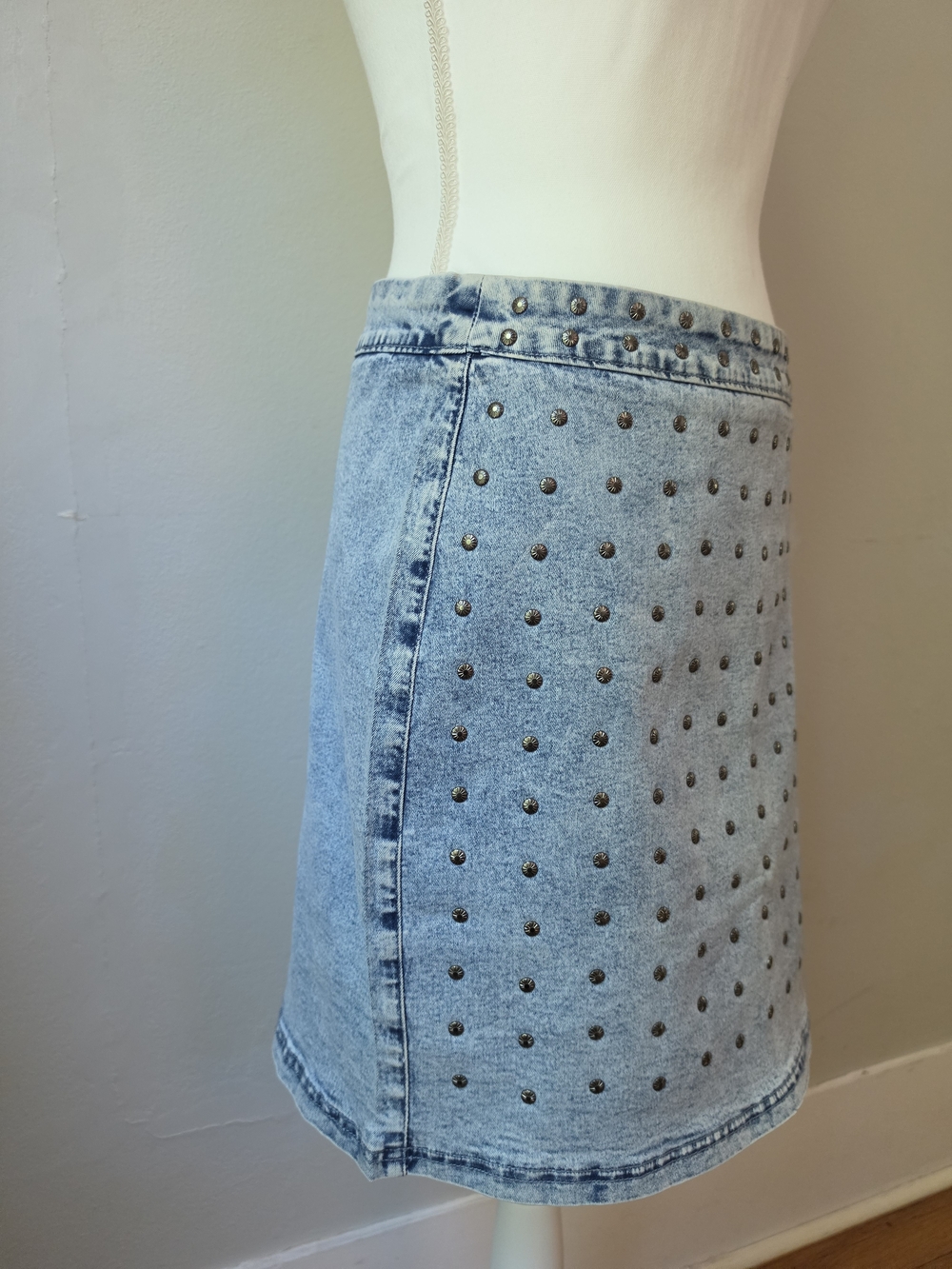 Studded Light Blue Denim Mini Skirt - Women - Picture 6 of 14